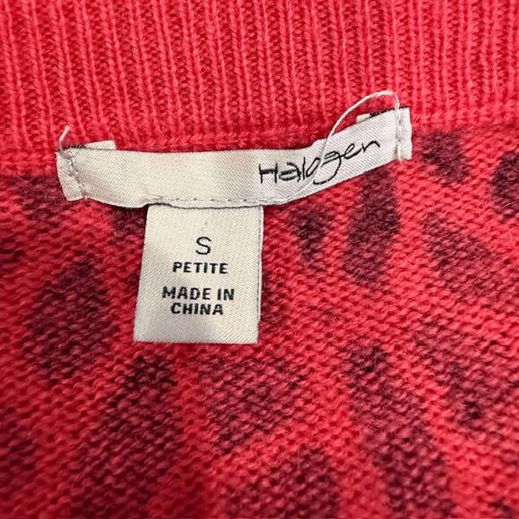 Halogen Cashmere Wool Blend Abstract Animal Print Pink Black Size Small Petite - Picture 4 of 10